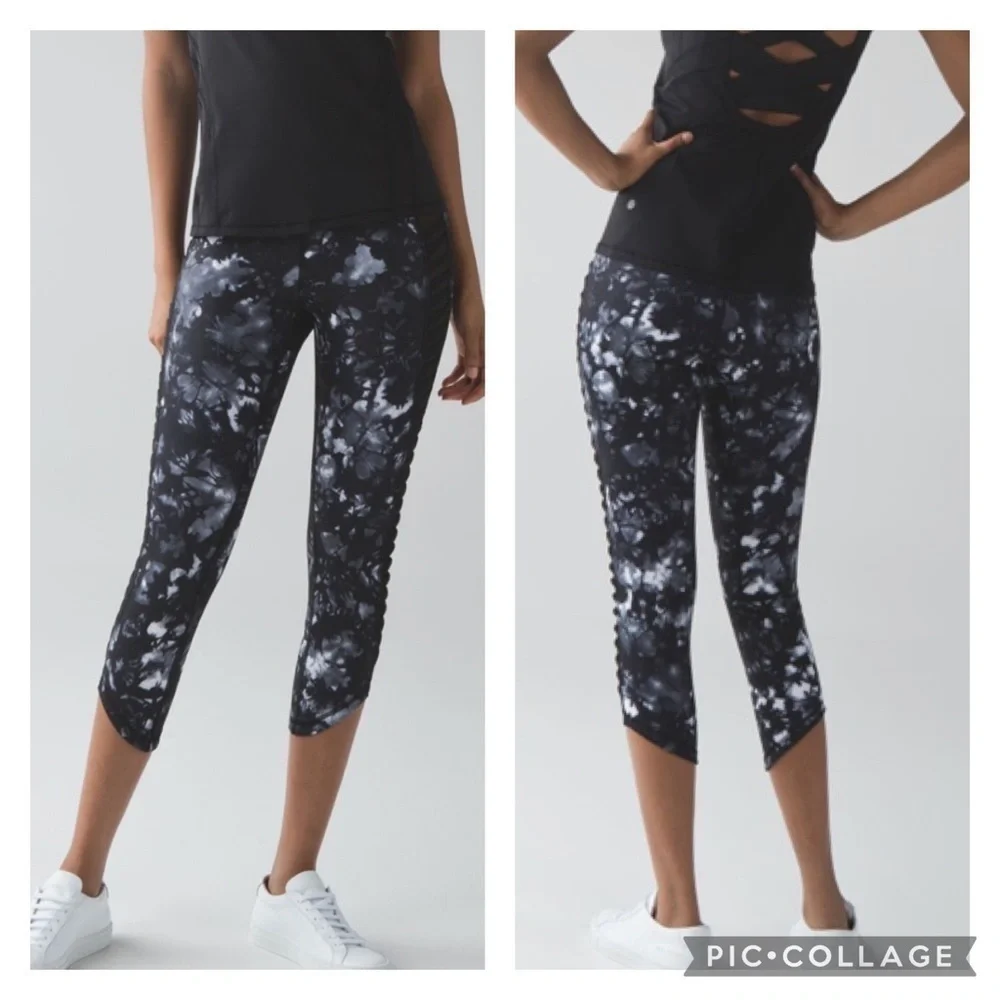 Lululemon Sunshine Salutation Crop (Full-On Luxtreme) Dusk Dye White Black Sz 6